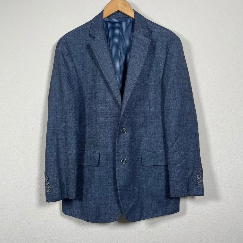 Joseph Abboud Blazer Mens 39R Blue Minimalist Linen Wool Tailored Fit Sport Coat